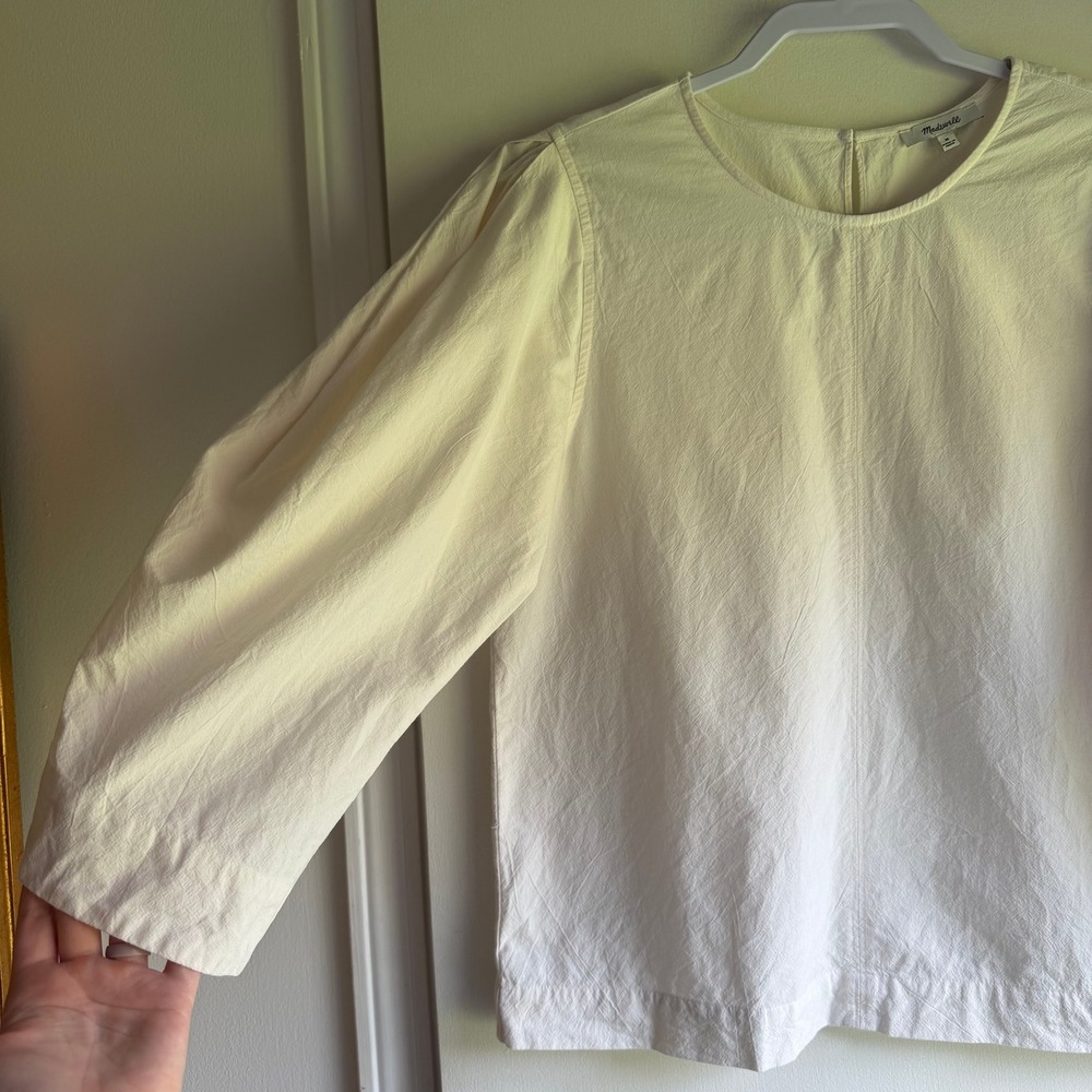 Madewell Cream Cotton Puff Sleeve Blouse Off White 3/4 Balloon Sleeve Top M - Picture 2 of 9